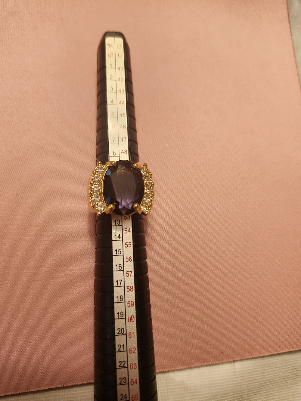 Gold-Tone Ring with Oval Purple Center and Crystal Accents - Women's Accessories